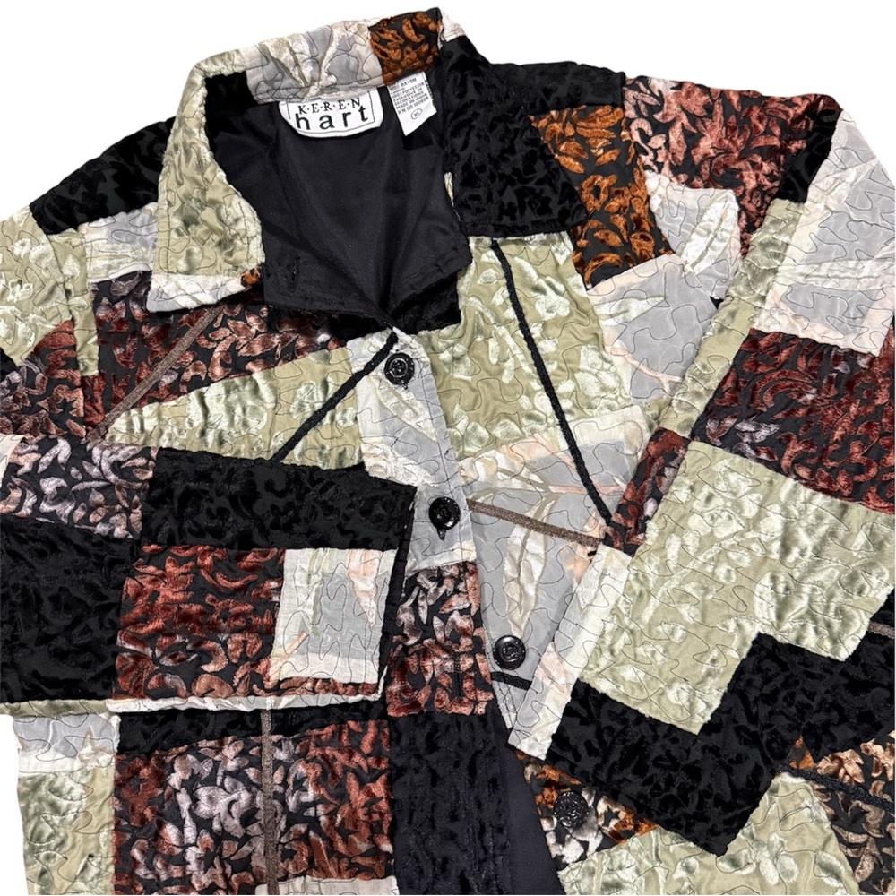 Keren Hart Vintage Patchwork Velvet Jacket Women XL Black Whimsygoth Boho Artsy